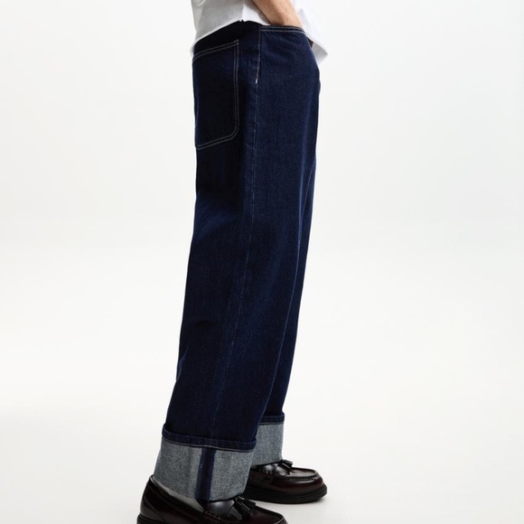 NWT Bershka Men’s Baggy Jeans Turned-up Hems Blue Size 29 - Picture 2 of 15